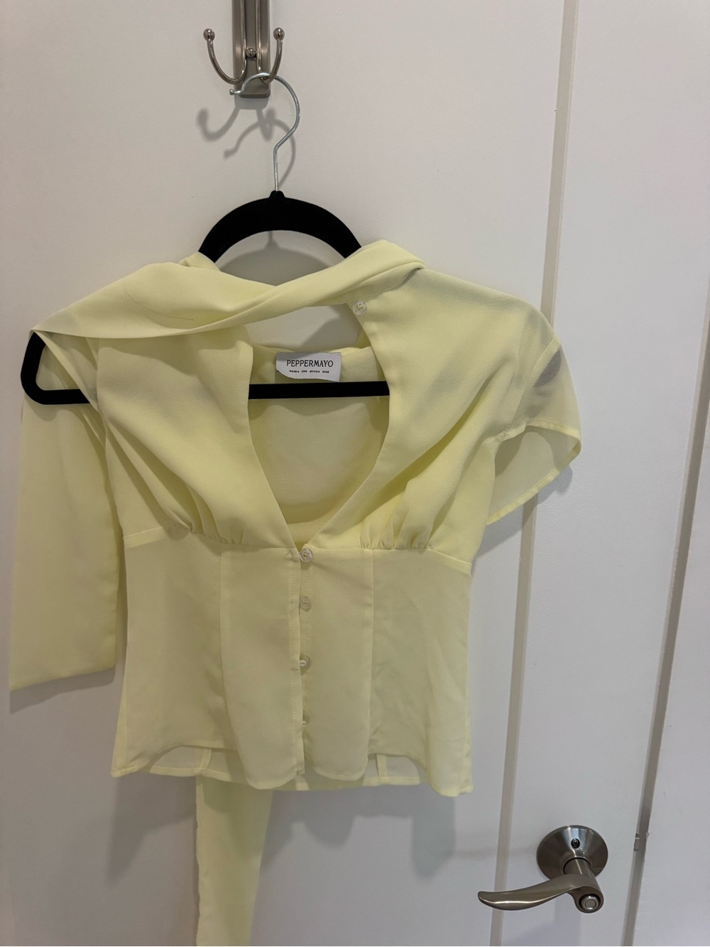 PEPPERMAYO Light Yellow Semi-Sheer Button Front Blouse